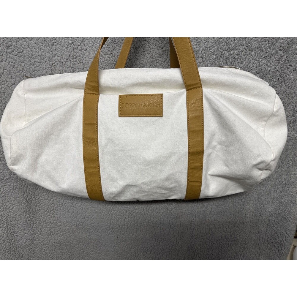 Cozy Earth Canvas Tote Bag with Leather Trim – White Travel & Everyday Carry Bag